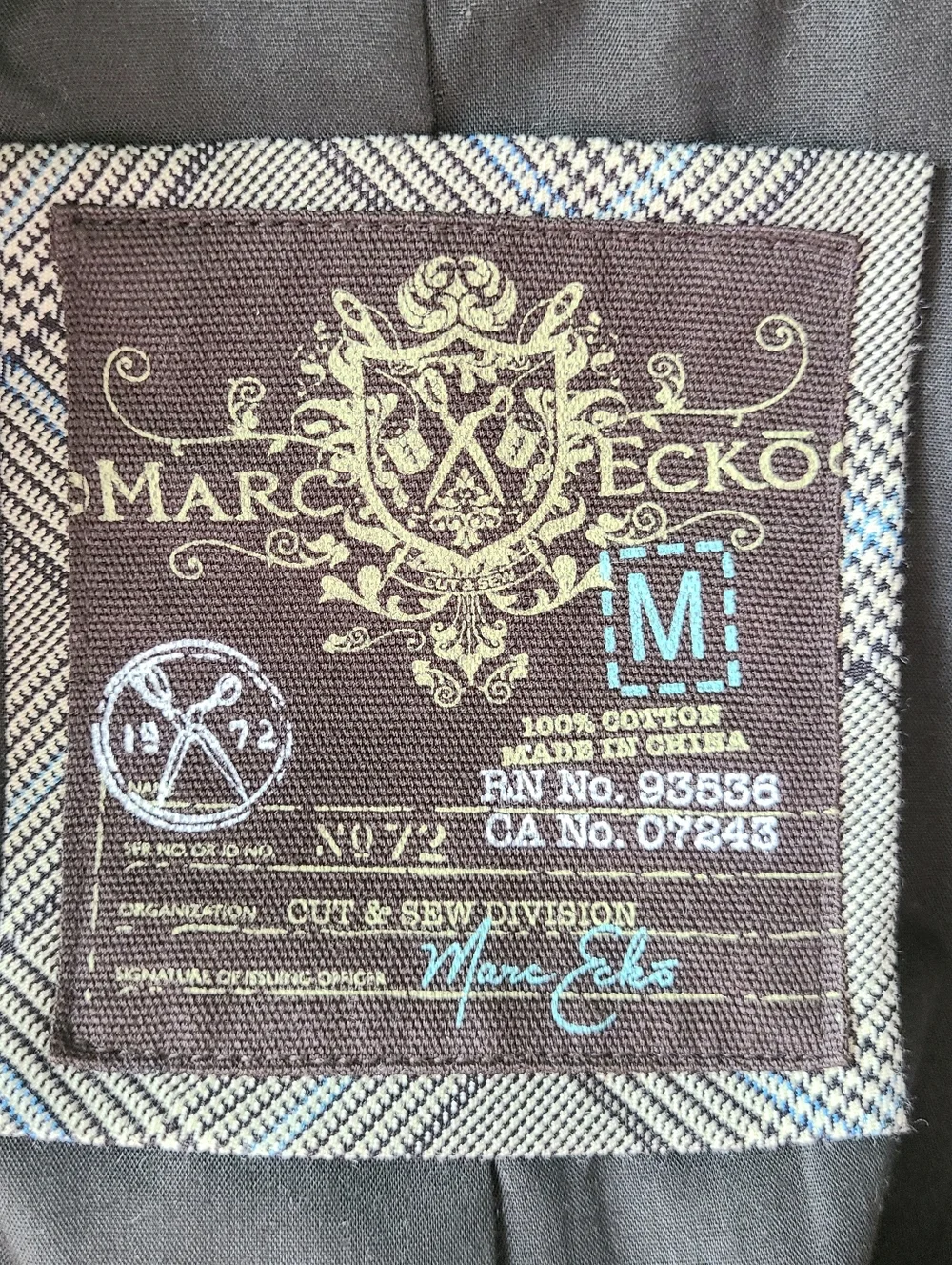 Marc Ecko Cut & Sew Y2K Brown Striped Military Graphic Blazer Sport Coat